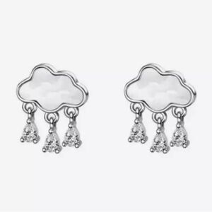 Cute tiny Silver rain Cloud Crystal Earrings